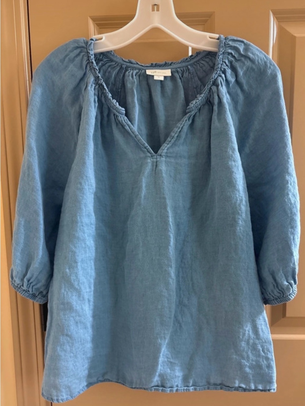 J. Jill Relaxed Light Blue Linen Tunic with Braided V-Neck